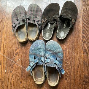 Lot 3 Pairs Women's 40 9 Birkenstock Suede Sherling Wool Plaid ClogsShoes Boston